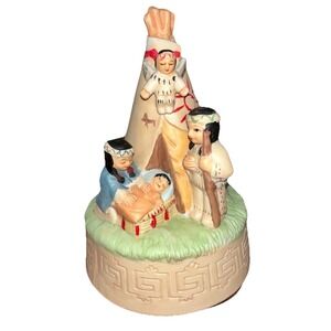 VTG MSR Imports #3425 Porcelain Indian Nativity Scene Revolving Music Box 1990